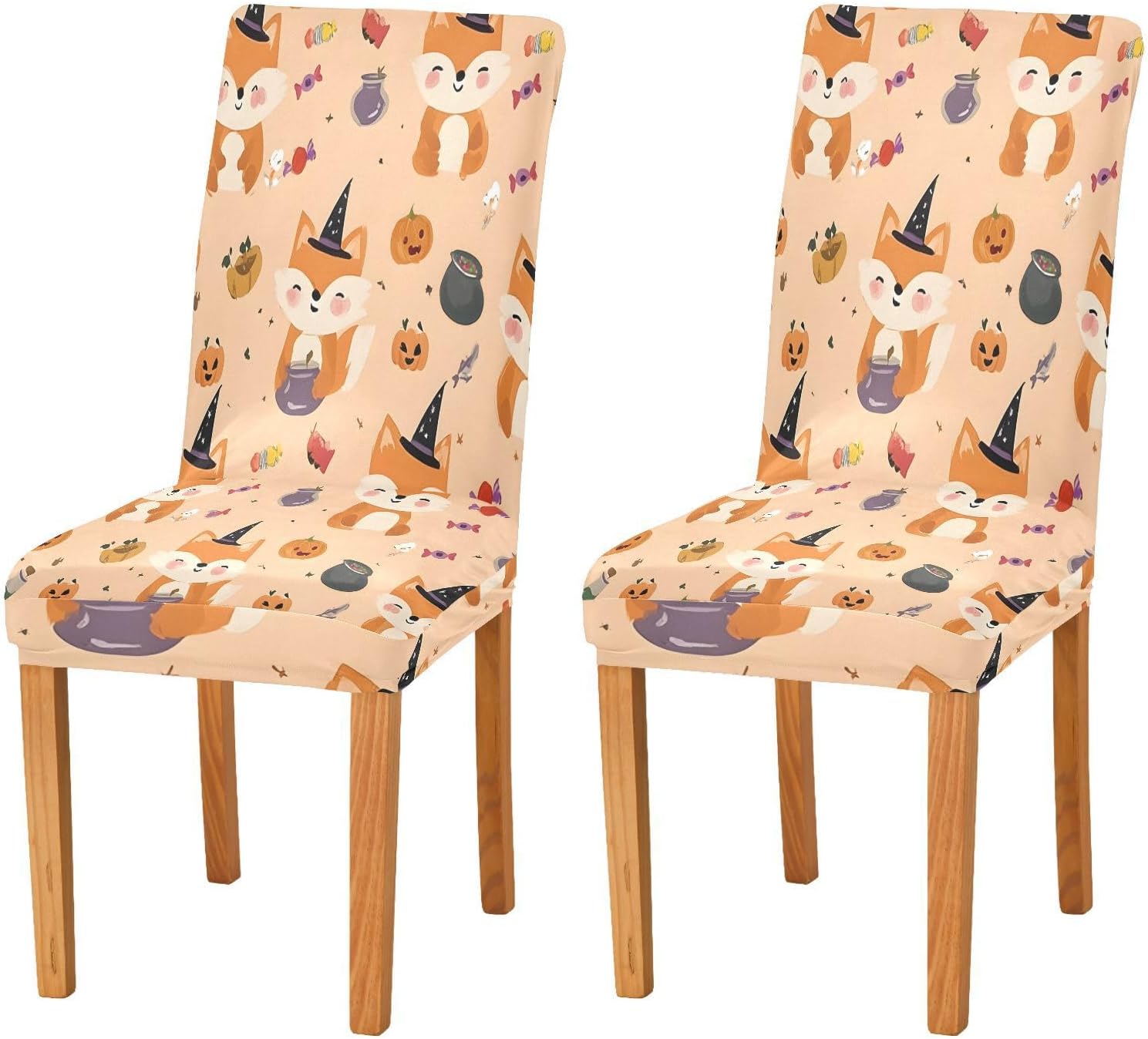 ALAZA Chair Covers for Dining Room, Pumpkin Fox Pattern Stretch Chair Cover Sets Chair Protector Removable Washable for Ktichen Restaurant Hotel