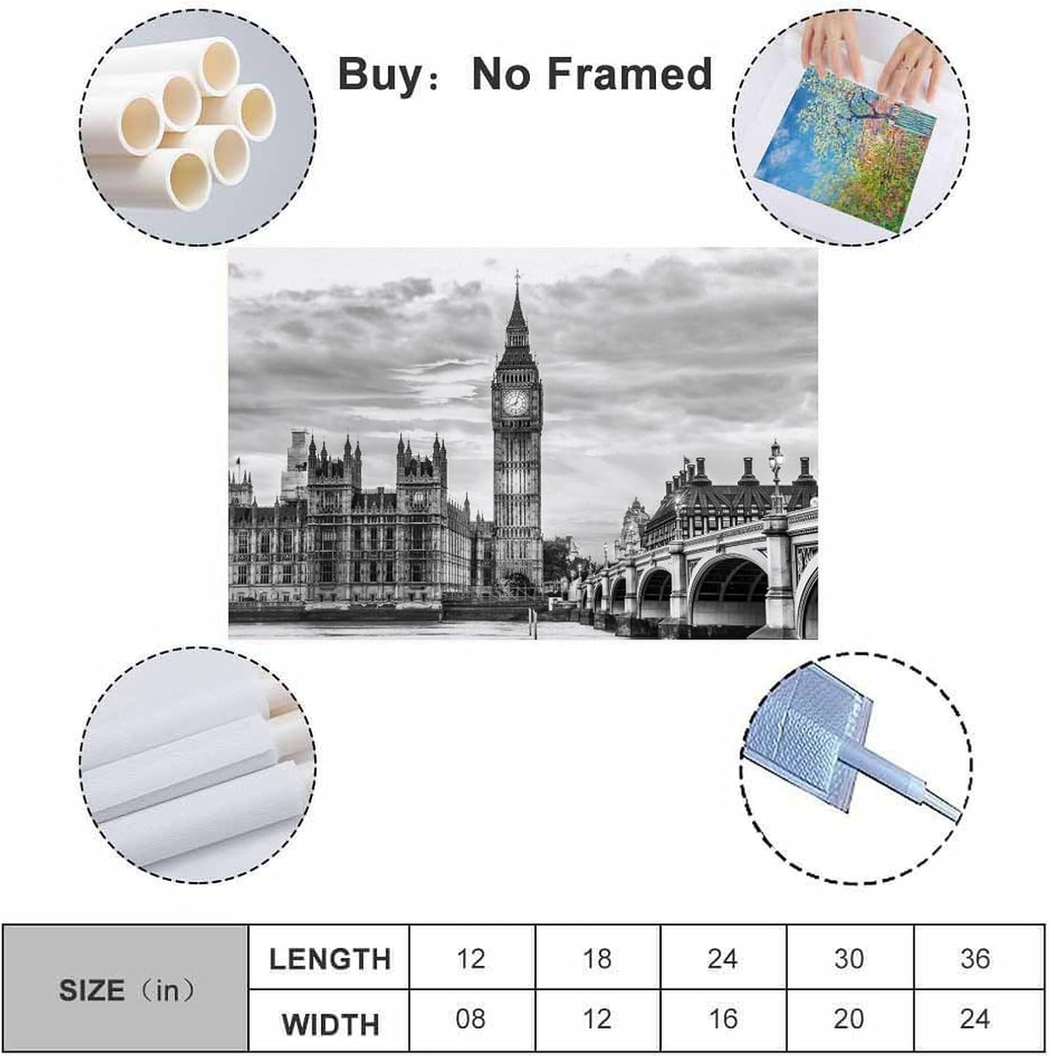 Big Ben Poster – London Travel Art 08x12inch Unframe-style image 2