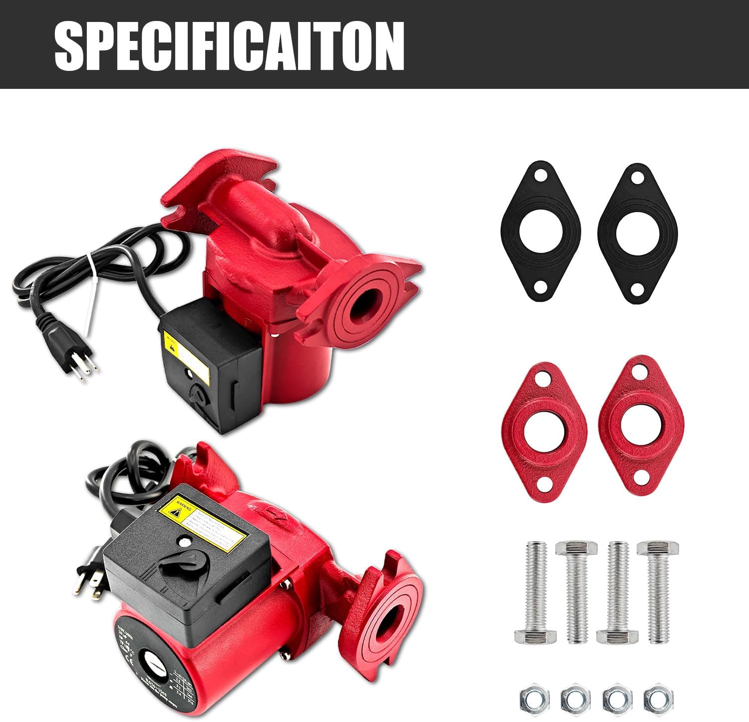 1/3HP Hot Water Circulator Pump compatible with Grundfos UPS26-150F | 115V | 60HZ | 3-Speed Cast Iron Recirculating Pump for Boiler Furnace Circulation Pump replace for 95906630 - w/Flanges 1"