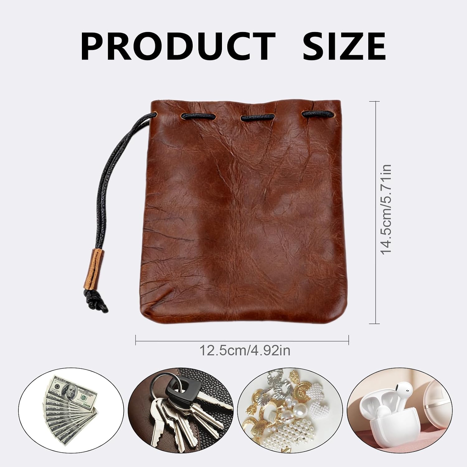 Leather Drawstring Pouch, Drawstring Cowhide Bag, Leather Storage Bags Small Waterproof leather Pouch Vintage Leather Pouch for Earphone Jewelry