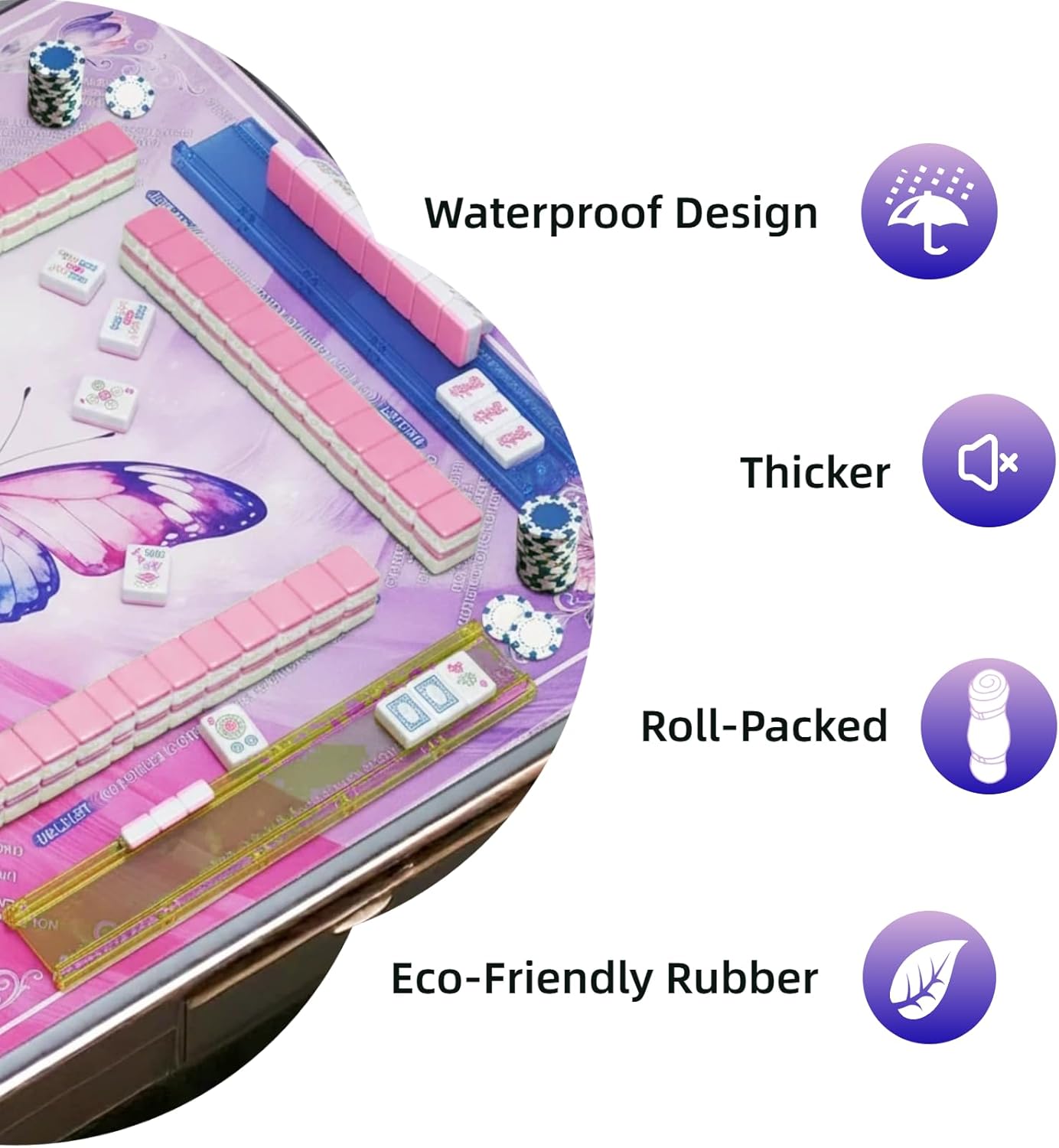 Mahjong Table Mat 31.5 x 31.5 in, Thickened Non-Slip American Mahjong Mat, Noise-Reducing Butterfly Design, Mahjong Gifts for Women, Dominoes, Cards & Board Games