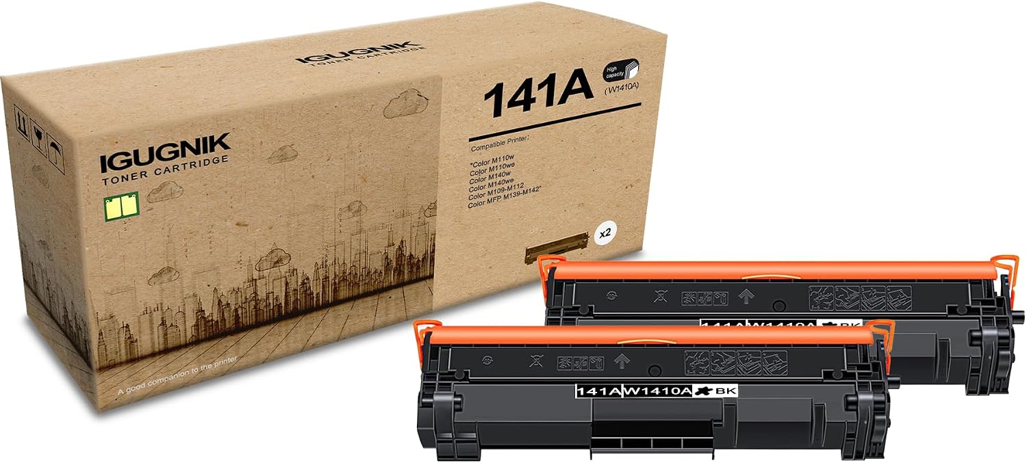 2-Pack 141A W1410A High Yield Black Toner Cartridge(with chip), Replacement for HP 141A W1410A for M109-M112 MFP M139-M142 M110w M110we M140w M140we Printer