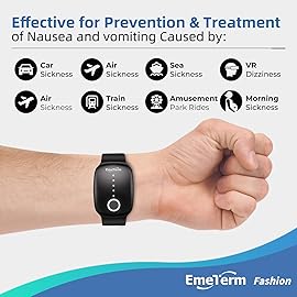 EmeTerm Fashion FDA Cleared Relieve Nausea Electrode Stimulator Morning Sickness Motion Travel Sickness Vomit Relief Rechargeable No Gel Drug Free Wrist Bands Without Side Effects (Jet Black)