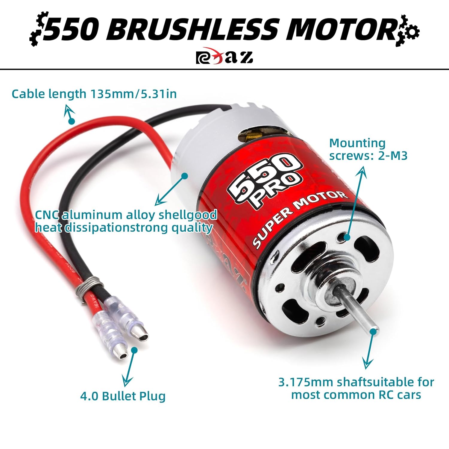 RC Motor 550 10T Brushed Motor Splash-Proof for 1/10 Trx4 Slash ARRMA Granite Senton Axial Redcat HSP HPI Off-Road,Racing,Drifting,High Speed Car (10T)