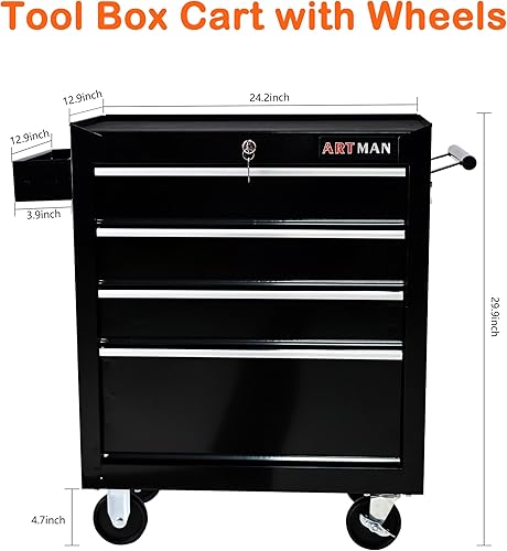 Miniatura 3 de Carro de herramientas de 4 cajones con ruedas, multifuncional, almacenamiento de herramientas, cajones, herramienta rodante, organizador