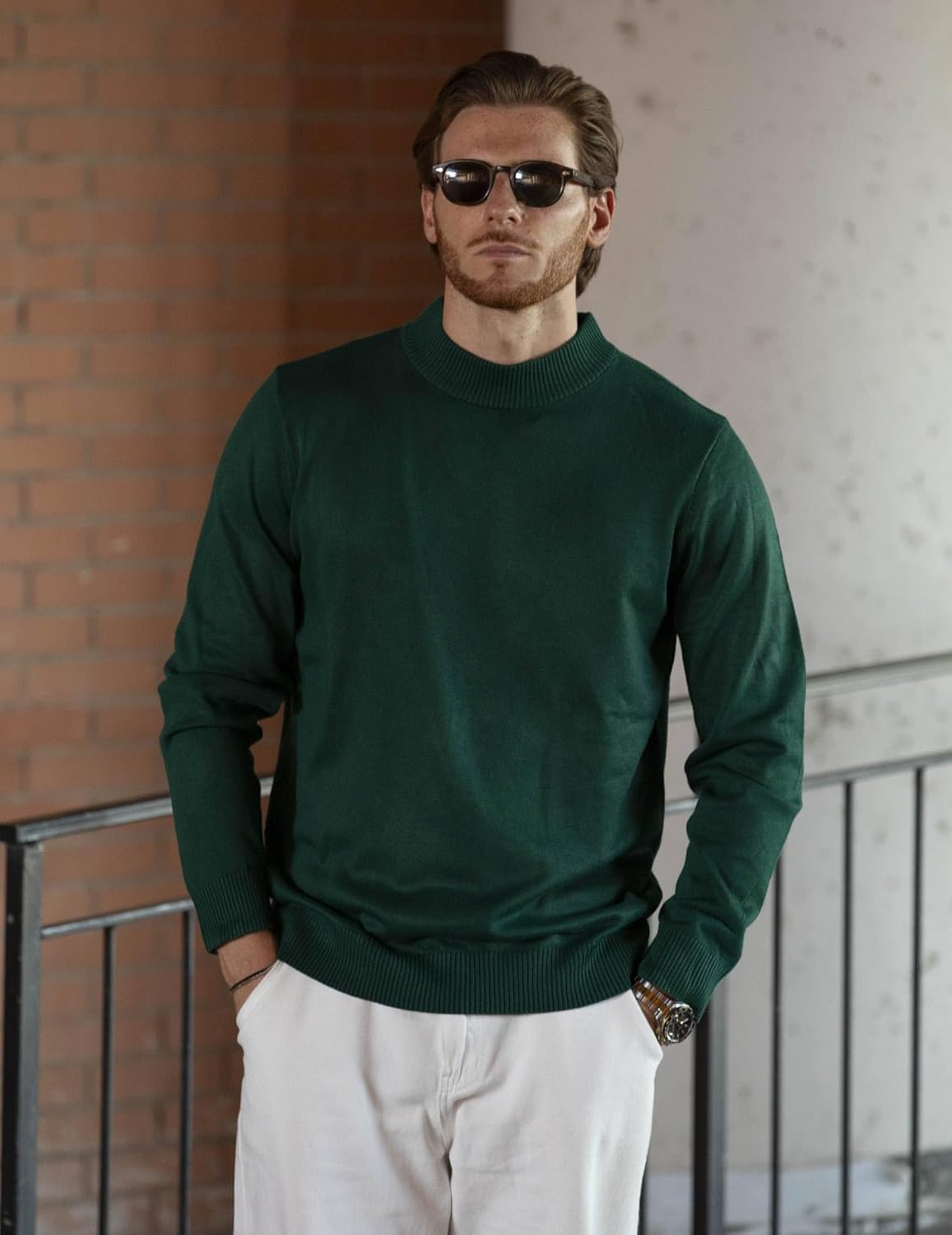 COOFANDY Men's Mock Turtleneck Ribbed Knit Pullover Sweater Casual Lightweight Slim fit Dress Sweater
