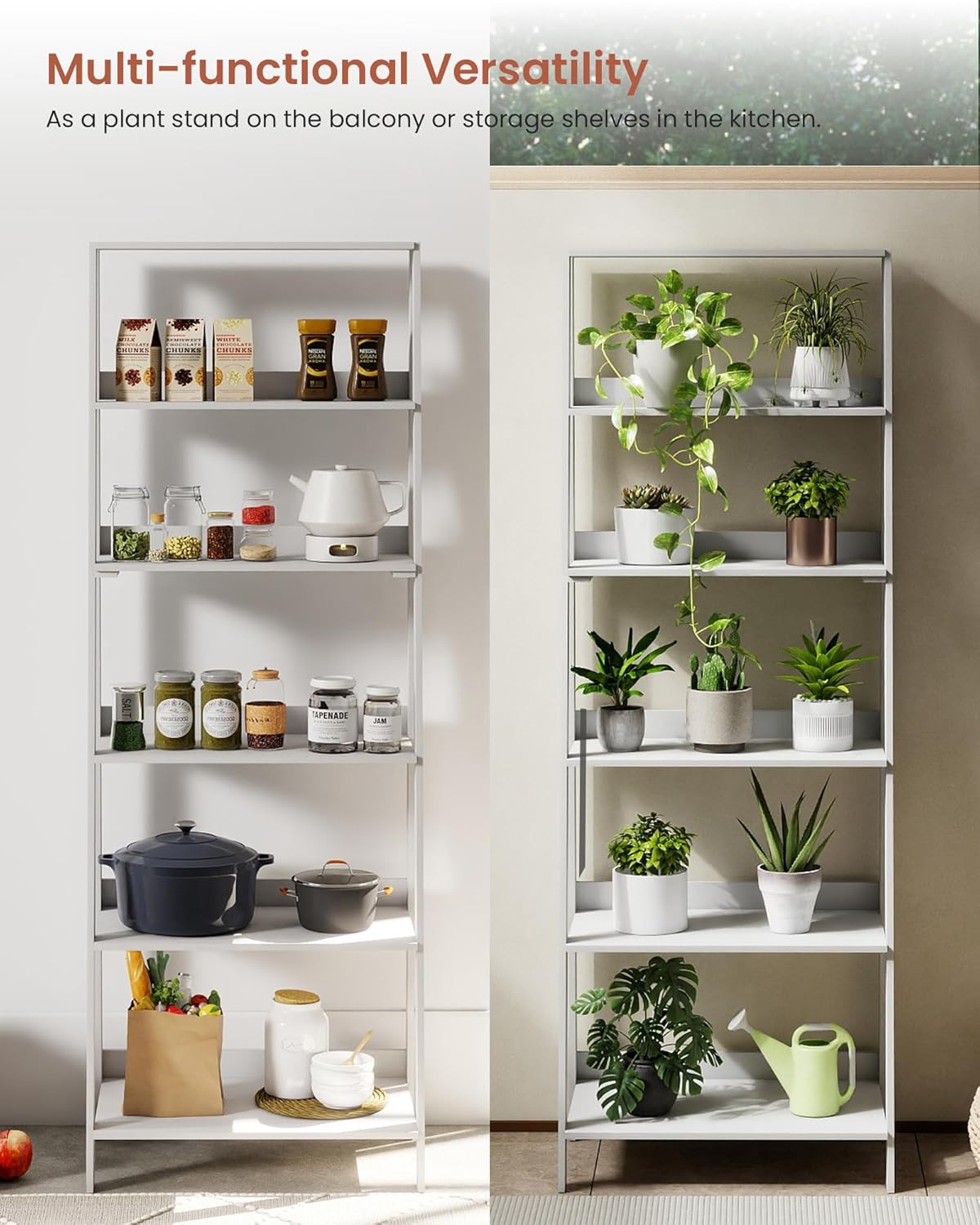 6-Tier Ladder Shelf, Wooden Bookshelf Bookcase, Freestanding Corner Storage Shelves for Living Room, Kitchen, Bedroom, Balcony, White