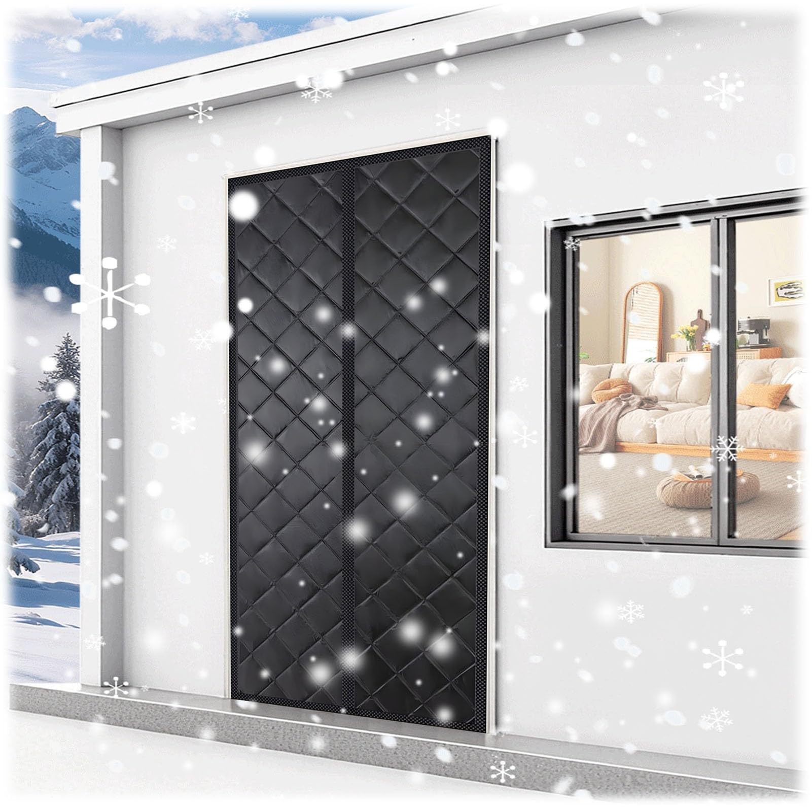 Rideau de porte isolation magnétique thermique coupe-vent et insonorisé en coton