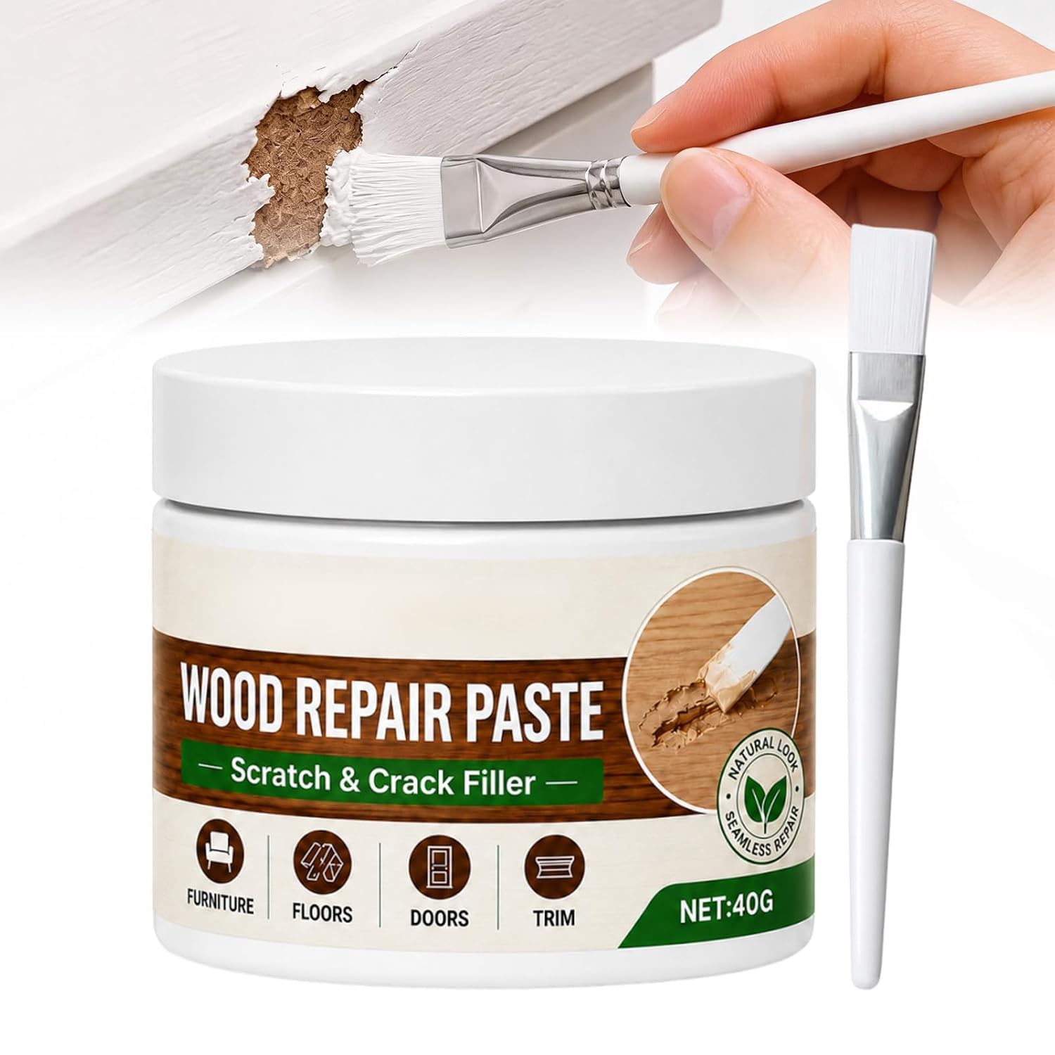 Wood Repair Paste for Furniture and Floor,Instant Scratch Concealing Wood Repair Paste,Furniture & Floor Repair Paste,Fills,Seals,Restores Wood Surface,For Tables,Chairs,Doors,Wood Flooring (1*White)