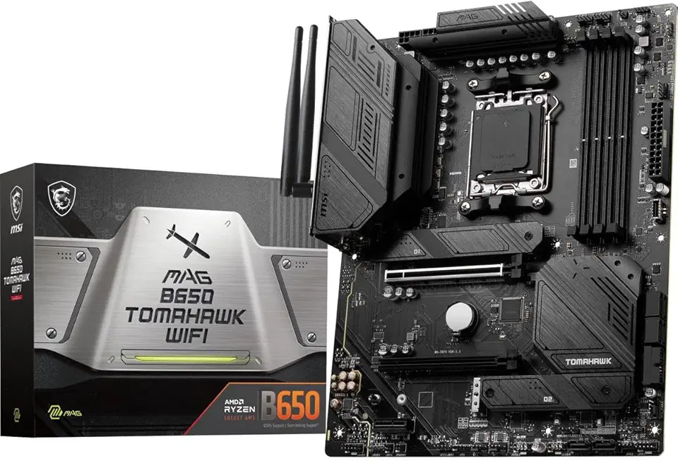 MSI MAG B650 Tomahawk WiFi Gaming Motherboard (AMD AM5, ATX, DDR5, PCIe 4.0, M.2, SATA 6Gb/s, USB 3.2 Gen 2, HDMI/DP, Wi-Fi 6E, AMD Ryzen 7000 Series Desktop Processors)