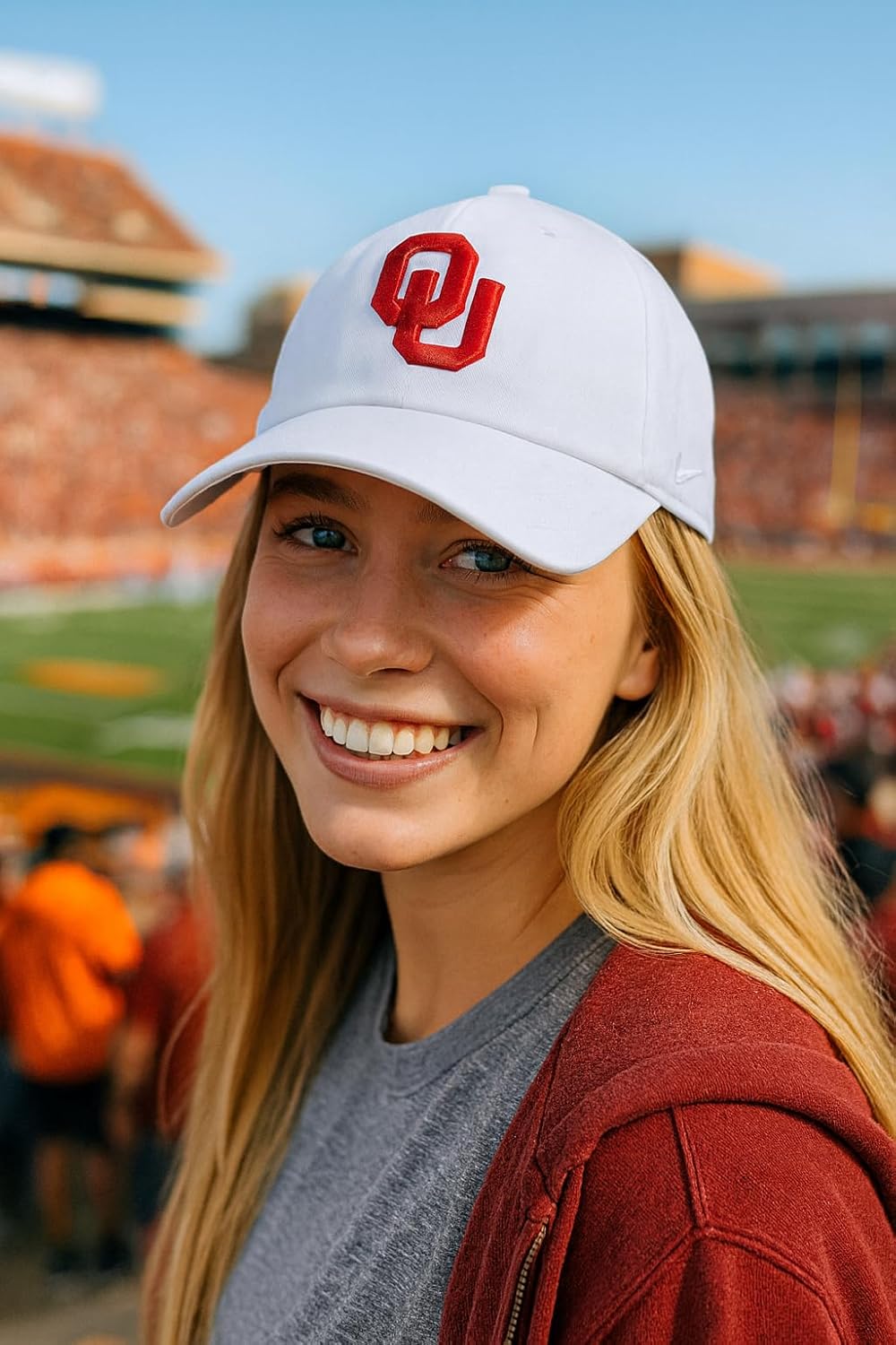Officially Licensed Oklahoma University White/Crimson Clean Up Hat Classic Relaxed Fit Adjustable Embroidered Team Logo Sports Cap