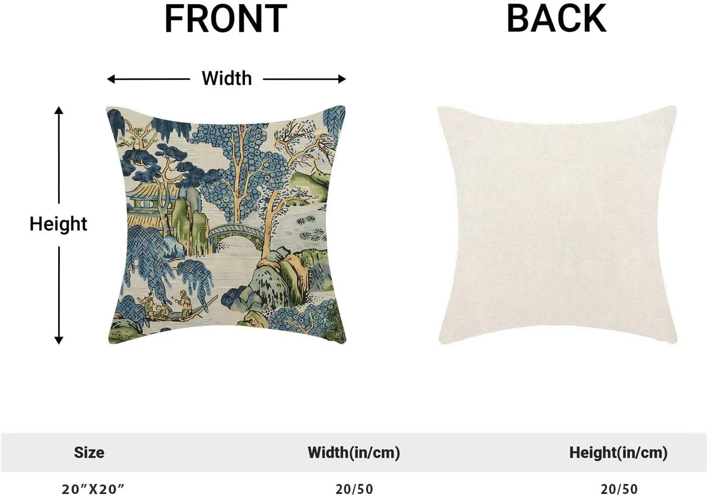 Blue and Green Chinoiserie Pillow Covers 20 x 20 Set of 2 Asian Scenic Chinoiserie Tree Leaves Bridge Decorative Throw Pillow Modern Outdoor Linen Square Farmhouse Cushion Cover for Home Couch Sofa 20" x 20" (Pack of 1) Chinoiserie1