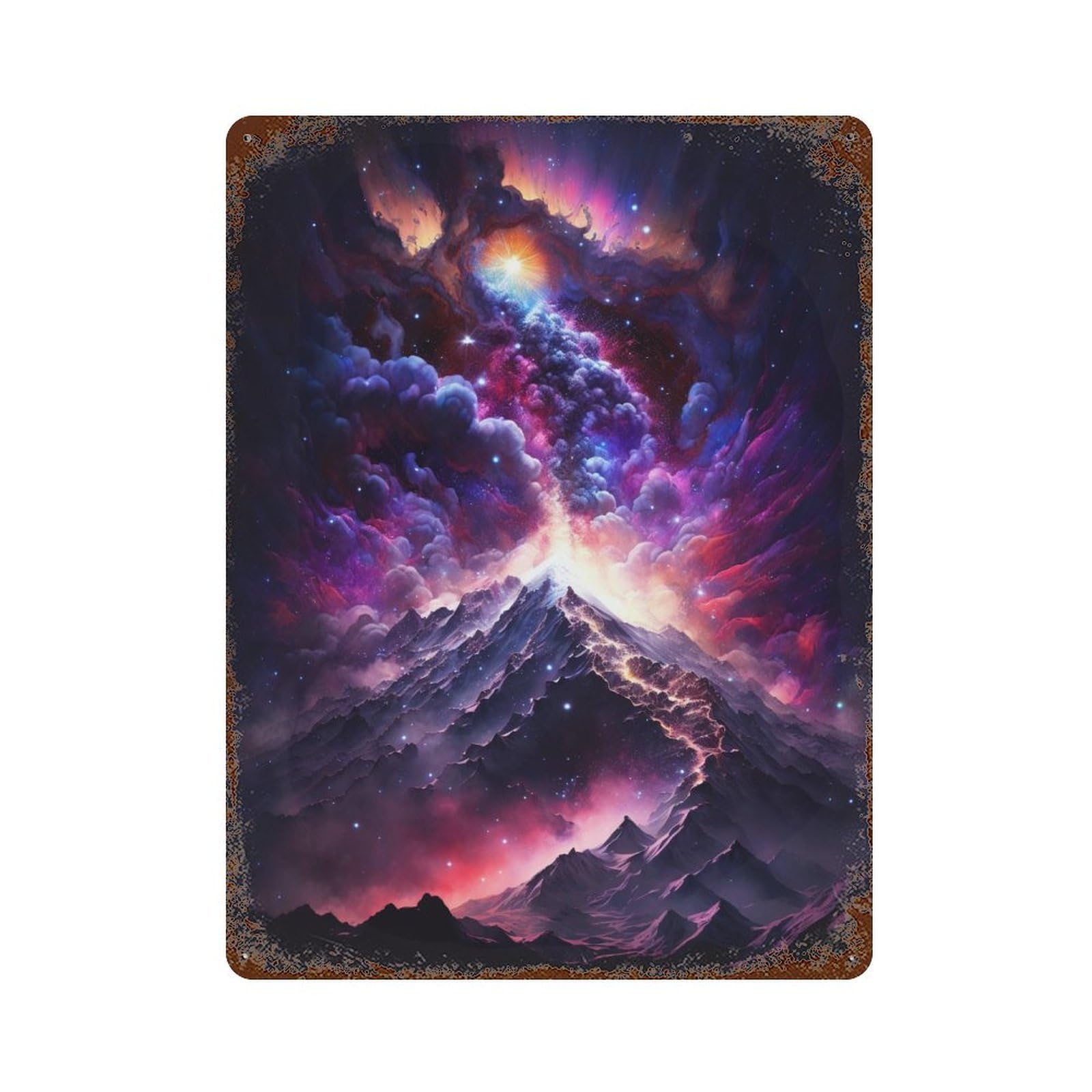 Cosmic Mountain Aurora-1 Rust Effect Tin Sign 15.7"x11.8", Rustic Home Decor for Garage, Pub Or Kitchen