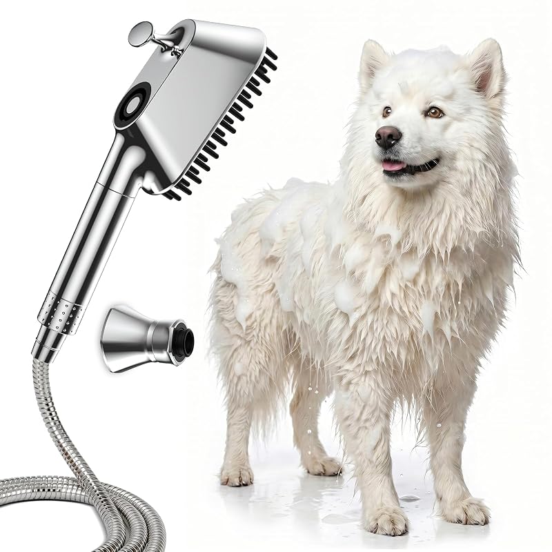 Acessório de chuveiro para banho de cães com pelagem densa, suporte magnético e mangueira de aço inoxidável Vihona, 254 cm, Chrome, 1 unidade