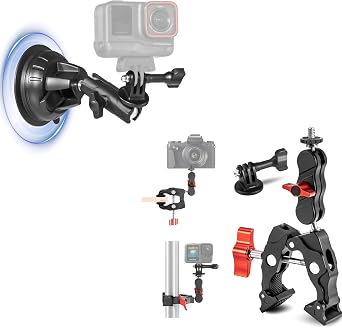 Clamp Camera Mount+Suction Cup Mount for Gopro Hero 13/12/11 for DJI Osmo Action 5 pro/4/ DSLR for Insta360 X4 X3 X2 ACE pro 2 Accessories,360 Degree