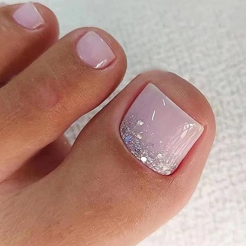 Miniatura 17 de Uñas postizas a presión con punta francesa blanca, uñas postizas cuadradas de diamantes de imitación, uñas acrílicas de punta rosa, puntas de uñas
