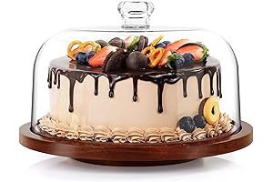 【2023 Newest】Acacia Wood Cake Stand with Dome
