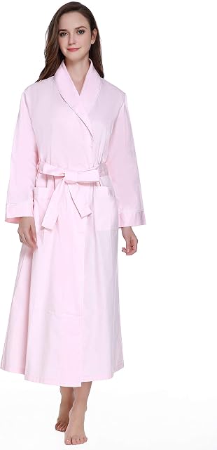 Lavenderi Women’s 100% Cotton Long Kimono Lounge Bathrobe Robe, Ladies Loungewear for Spa