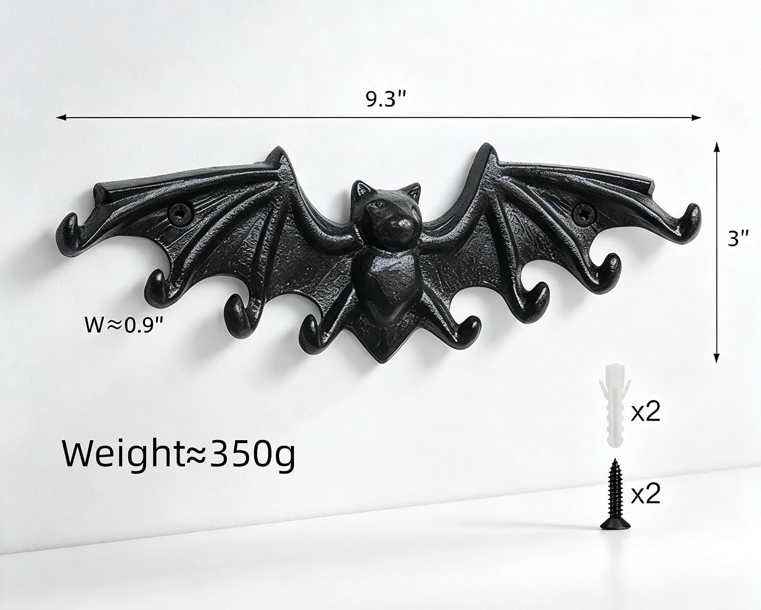 Bat Hooks Vintage Cast Antique Black Iron with 8 Versatile Hooks