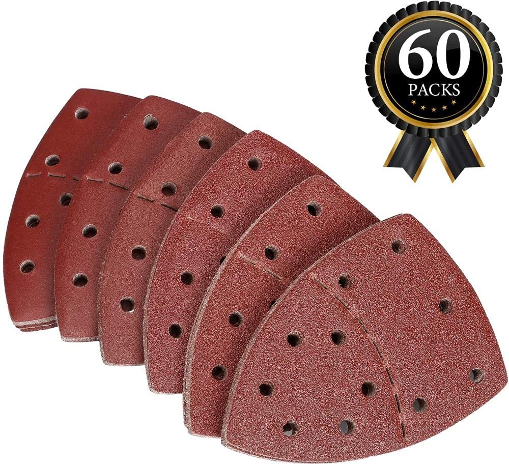 60pcs Mouse Sanding Sheets Hook Loop Sander Pads Sandpaper Assorted 40/60/80/120/180/240/ Grits Fit For Multi Sander,40 Grit