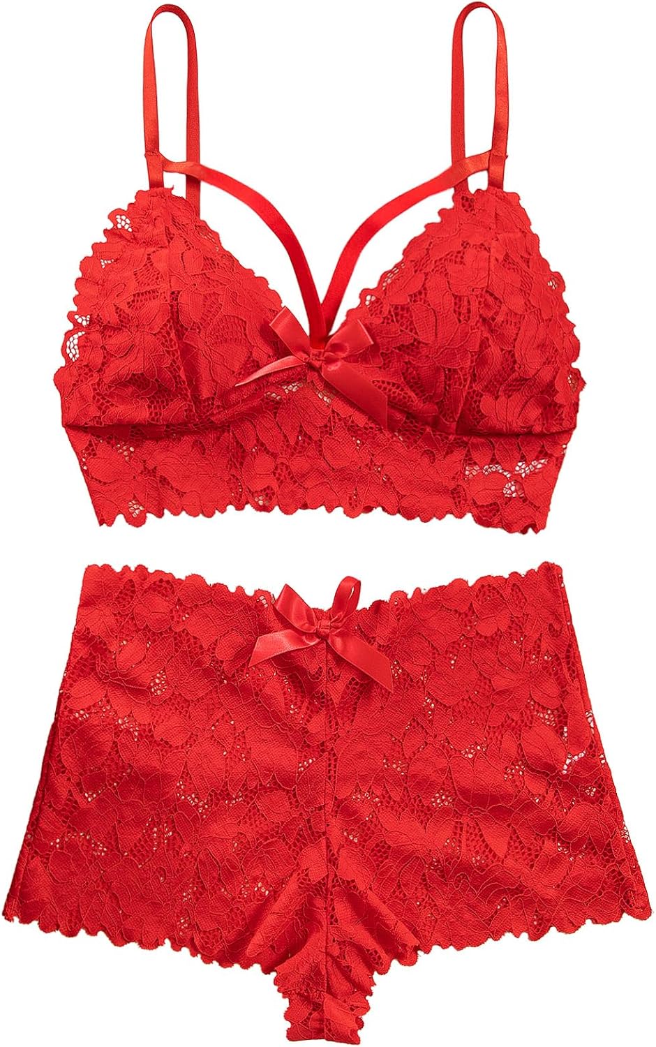 Lilosy Sexy Strappy High Waist Floral Lace Pajamas Lingerie Set Outfits