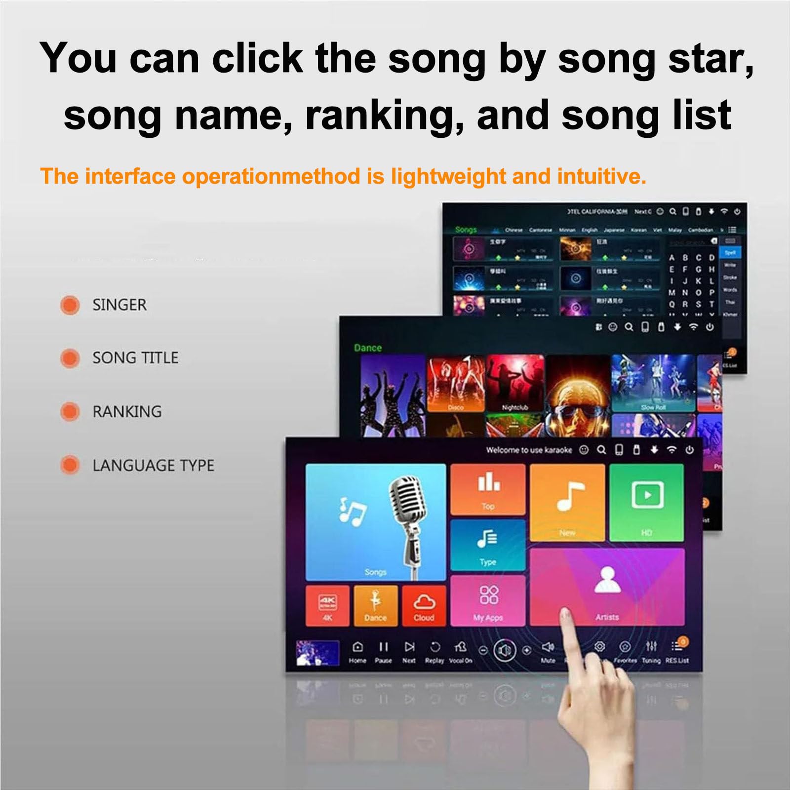 Karaoke Professionale da 21,5 Pollici con 2 Microfoni Wireless, Schermo Touch Capacitivo 4k, Riverbero Dsp, WiFi, Download Cloud, App Youtube, Opzioni 3tb/4tb/6tb/8tb 8TB