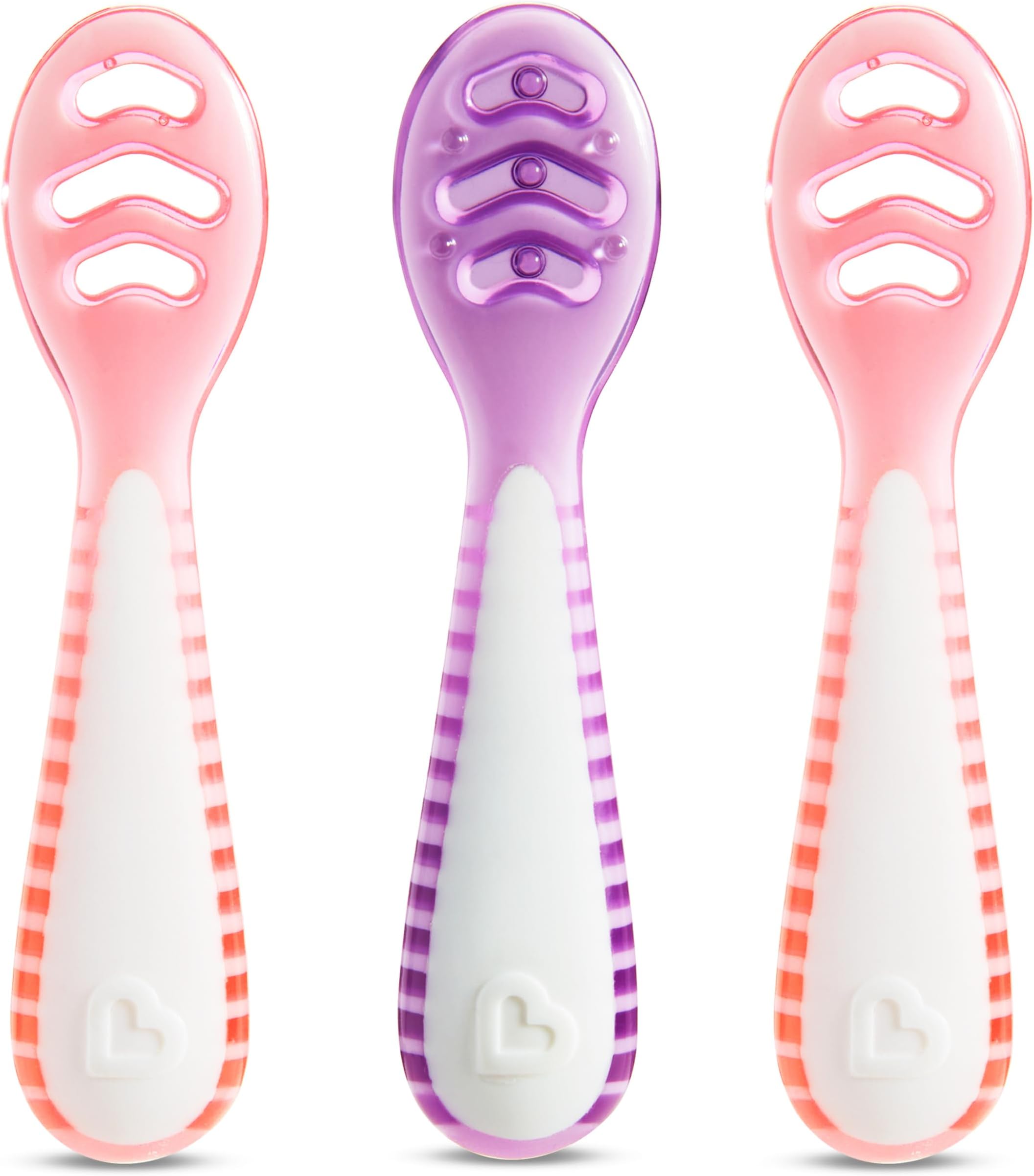 Munchkin® Gentle Dip™ Baby Spoons for Self Feeding and Baby Led Weaning, 3 Pack, Pink/Purple