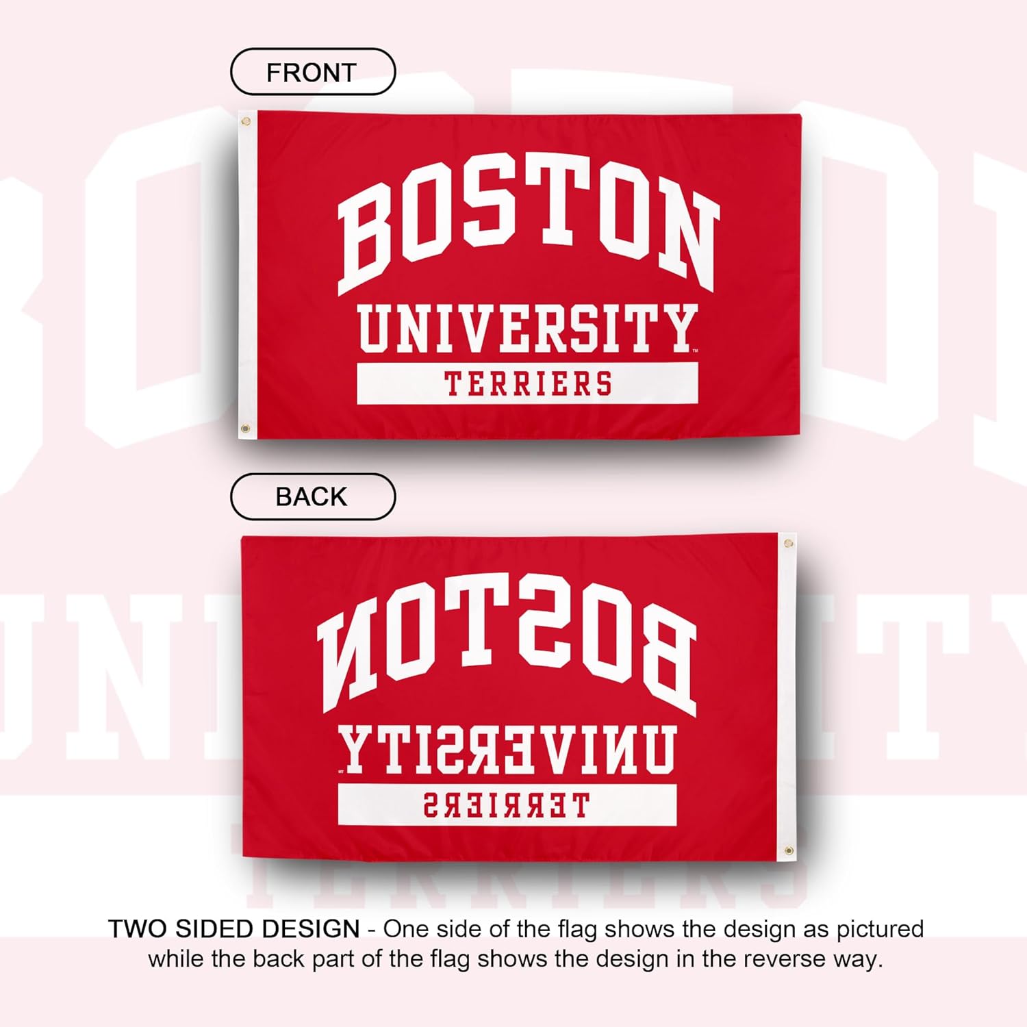 Desert Cactus Boston University BU Flag - 3 x 5 Feet Terriers Banner, Indoor/Outdoor Durable Fabric, 100% Polyester Design (Style 3B) - Image 2