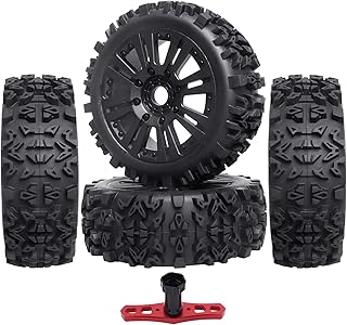 Pre-Glued RC 1/8 Scale Off Road Car Buggy RC Tires and Wheels 17mm Hex for Arrma Typhon 3S 6S BLX Team Losi Redcat Racing, Set of 4
