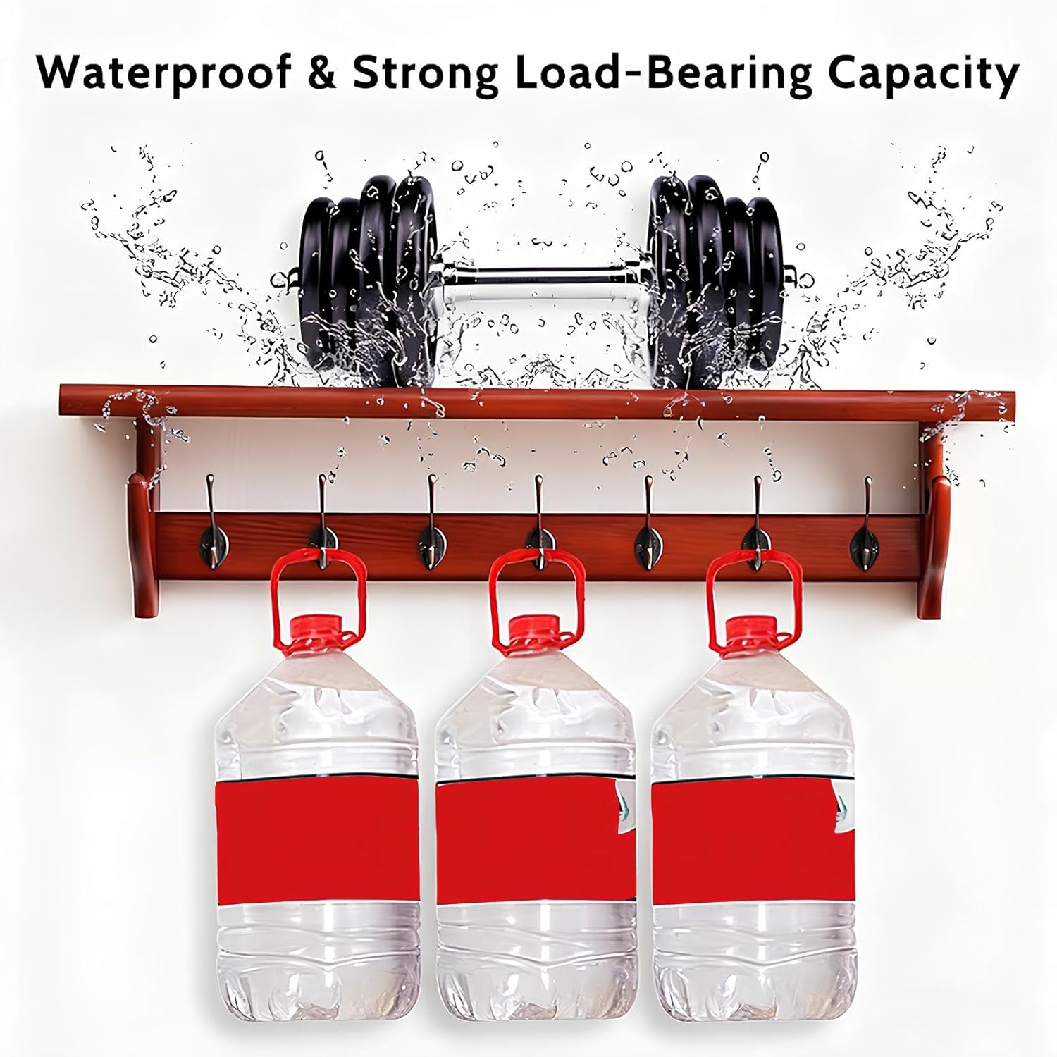 Wall Shelf with Hooks Underneath, Long Coat Rack Wall Mount with Shelf, Entryway Coat Hooks with 3/4/5/6/7 Hooks for Hanging Coats,Jacket(Natural,90.5cm/35.6in)