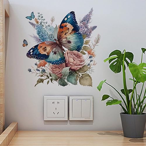 Miniatura 4 de 5 hojas de calcomanías autoadhesivas para tapa de inodoro, hojas y flores verdes, calcomanías para la pared del baño, calcomanía decorativa para