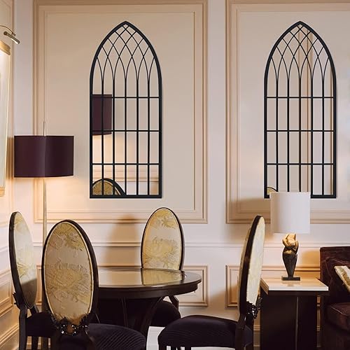Vista 6 de Eastwell Espejos decorativos de pared, espejos de ventana arqueados, espejos grandes con marco de metal para sala de estar, dormitorio, entrada