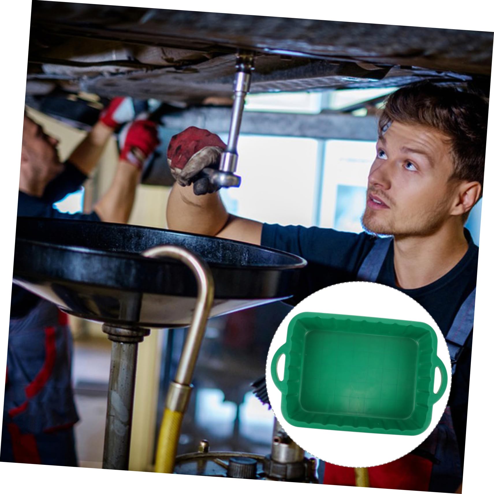 TOPBATHY Ölauffangwanne aus Kunststoff für Öl und Kühlmittel, Grün | Reparatur Am Auto, Stapelbar und Platzsparend, Robuste Tropfschale für Werkstattbedarf