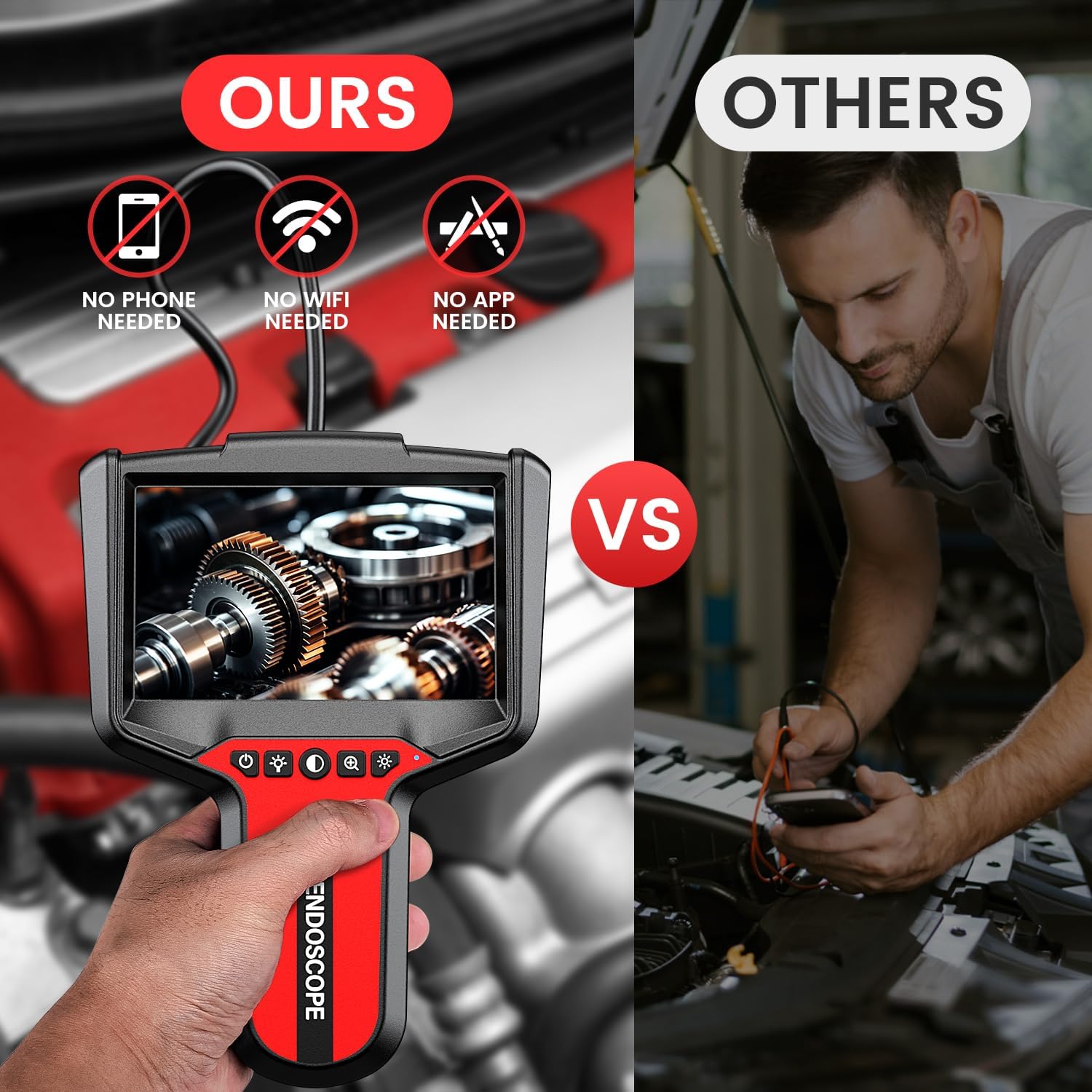 Endoscope Camera with Light: 5" Dual-Lens Inspection Borescope Camera for Sewer - 16.4ft Waterproof Industrial Endoscope - Flexible Snake Bore Scope for Plumbing Automotive - Image 5