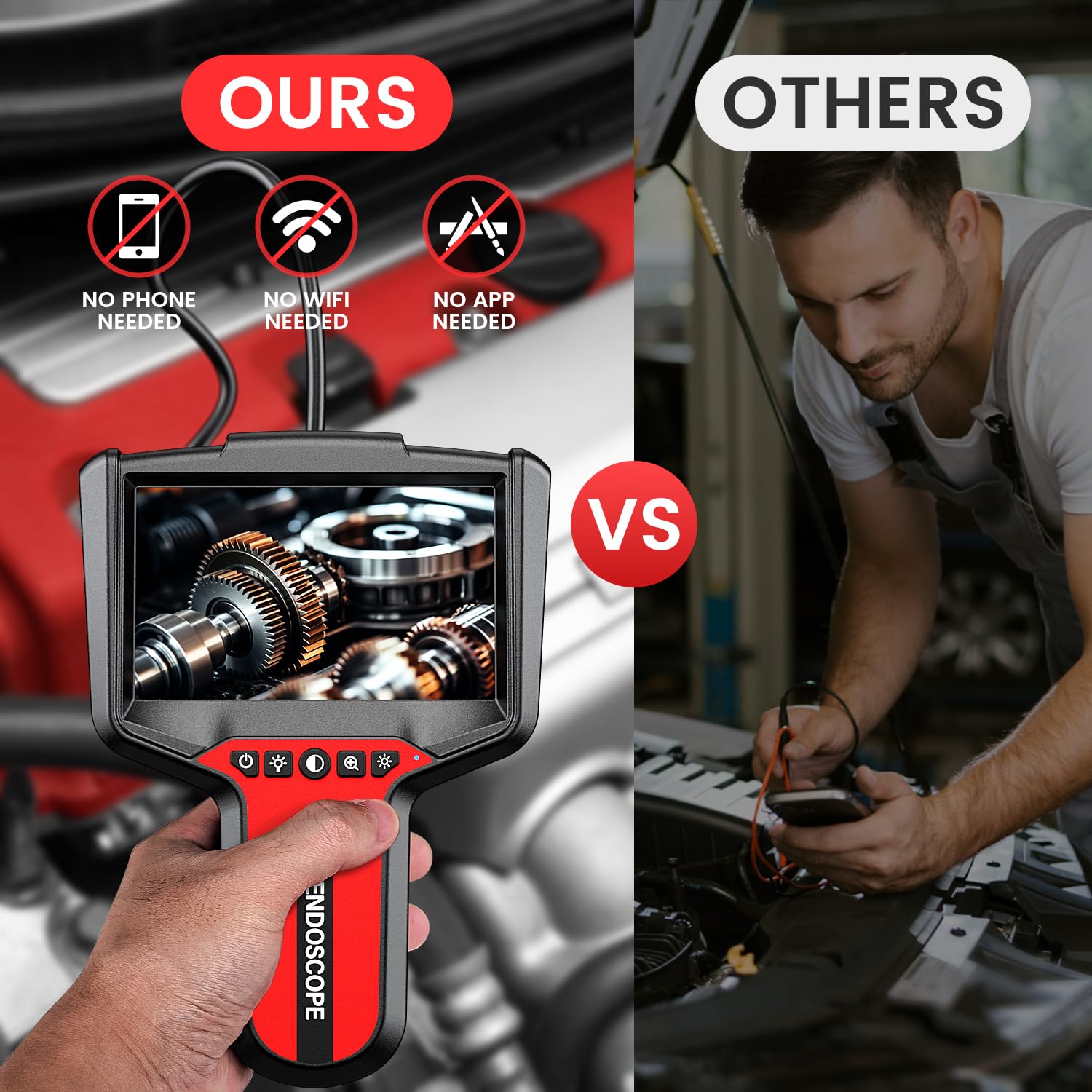 Endoscope Camera with Light: 5" Dual-Lens Inspection Borescope Camera for Sewer - 16.4ft Waterproof Industrial Endoscope - Flexible Snake Bore Scope for Plumbing Automotive