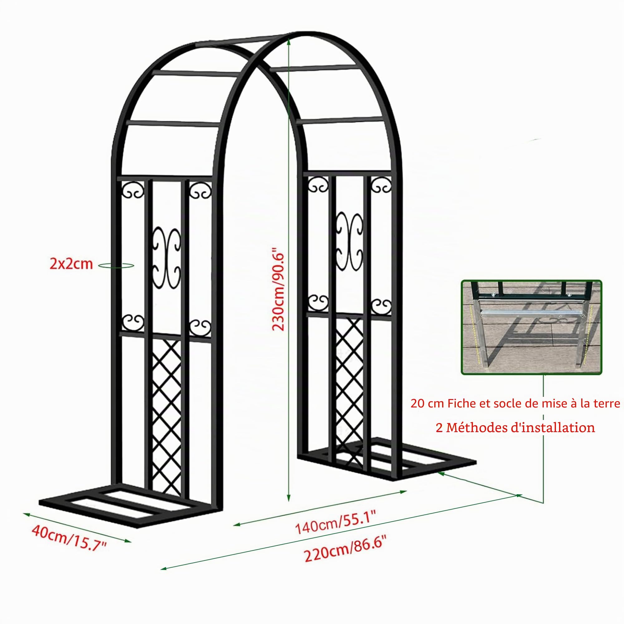 Arche de Jardin en MéTal, Arche à Roses, Acier Galvanisé 20 Mm, Antirouille, Pergola Jardin Exterieur DéCoration, Convient Aux Plantes Grimpantes, Aux Arches de Mariage (Noir)