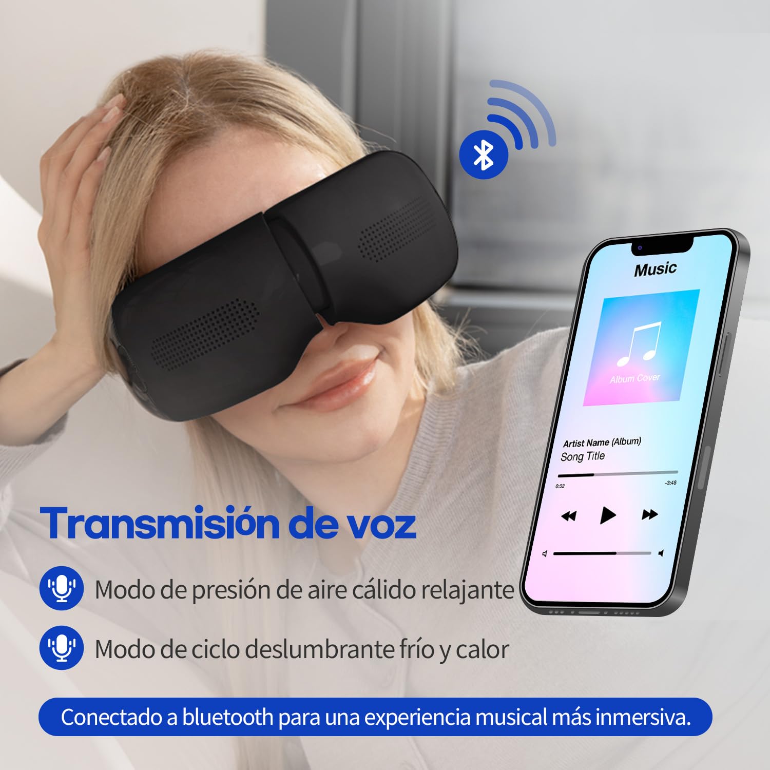 HubiCare - Masajeador de Ojos Con Calor y Enfriamiento Para Ojeras, Hinchazón, Bolsa de Aire 3D, Migrañas, Bluetooth, Música, Cuidado de Ojos Secos y Sueño