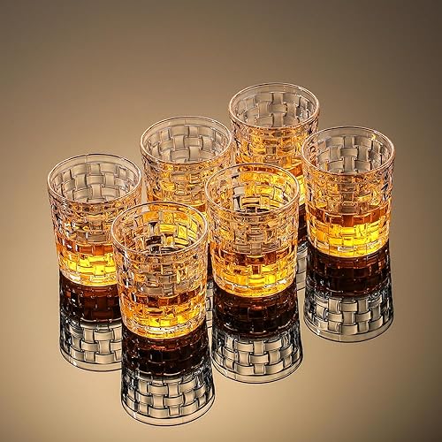Miniatura 6 de Vasos de whisky de 9.8 oz. Juego de 6 vasos de bar antiguos para whisky, whisky, whisky, whisky, bourbon, licor, jugo y cócteles.