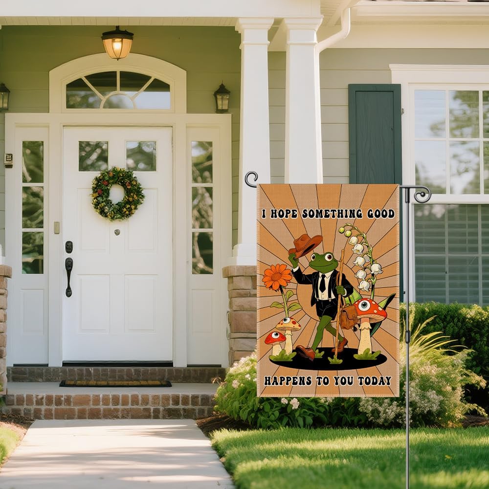 I Hope Something Good Happens To You Today Funny Garden Flag, Hippie Frog Flag, Boho Kindness Peace Positive Quote Yard Sign, Inspirational Welcome Farmhouse Community Lawn Liberal Outdoor Decor image 5