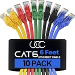 Ultra Clarity Cables Cat 6 Ethernet Cable 6 Ft (10 Pack), Cat6 Patch Cable, High Speed 10Gbps 500Mhz Ethernet Cable Network Cord, RJ45 LAN Internet Cable for Computer Modem Router PS4/5 Xbox 5 Colors
