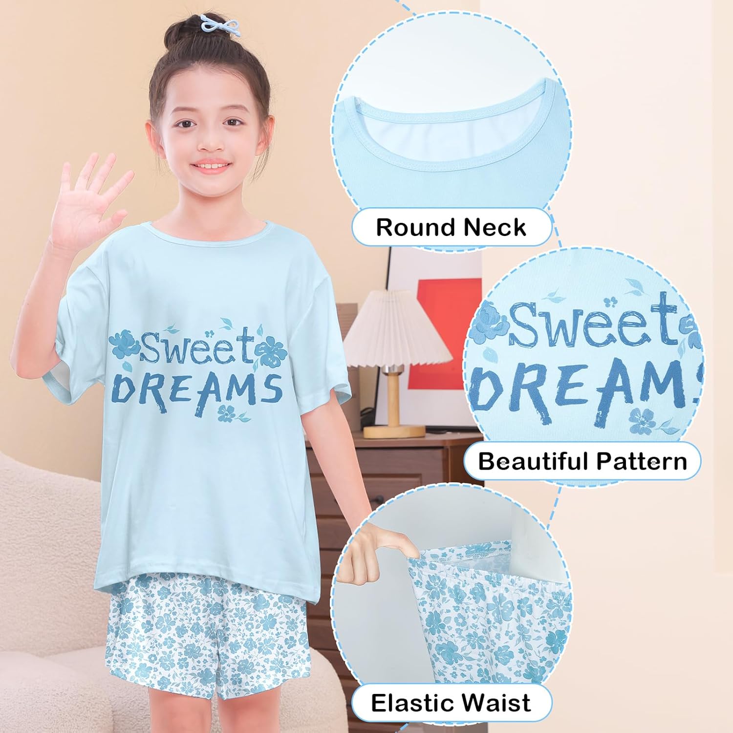 Girls Pajamas for Kids Summer Pjs for Girl Pajama Sets 2Pcs Short Sleeve Top Sleepwear for Teen 8-15 - Image 4