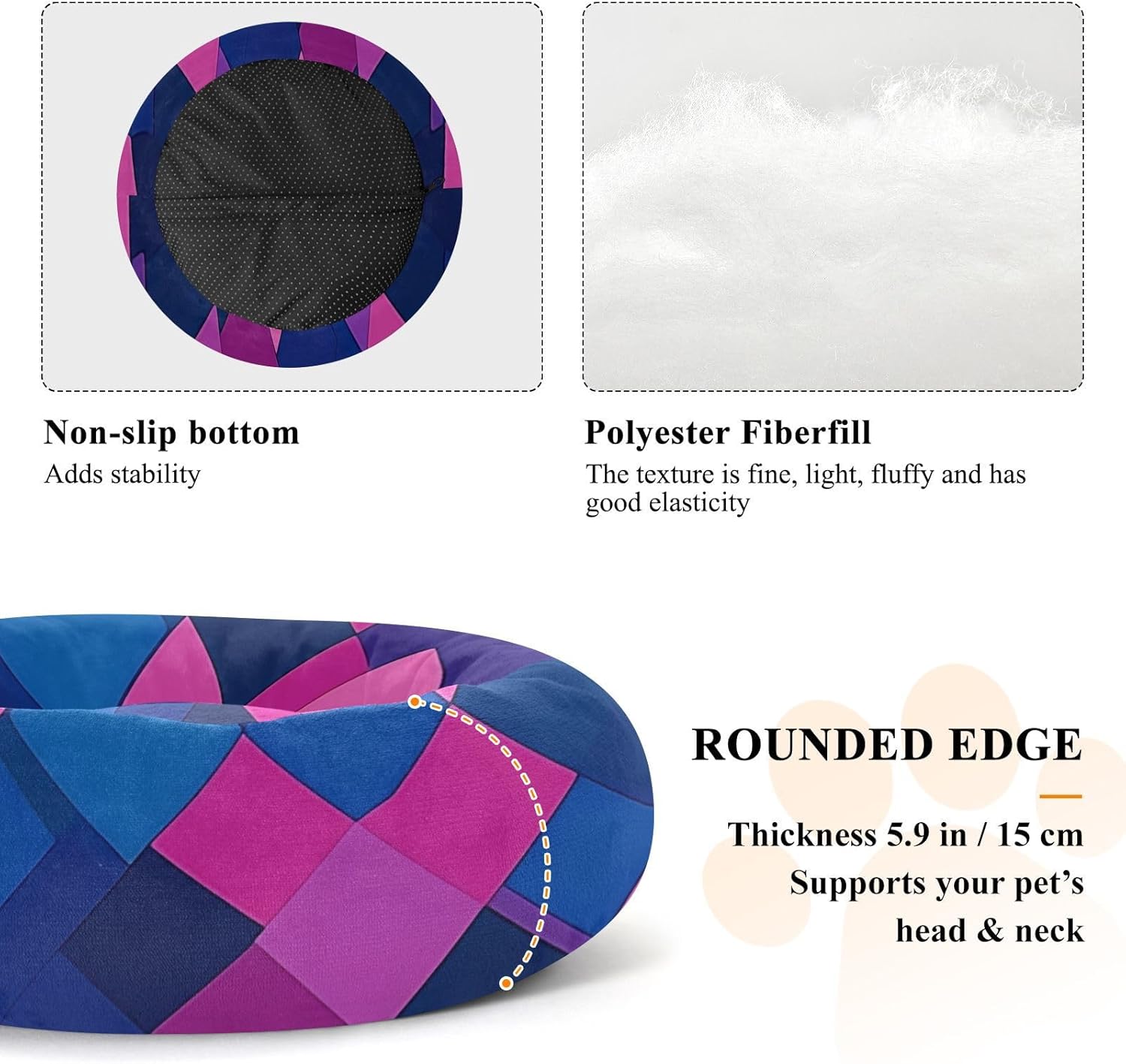 Rhomboid Royal Blue Pink Pet Dog Bed Removable & Washable Cat Pillow Bed for Small Size Pets Supplies M
