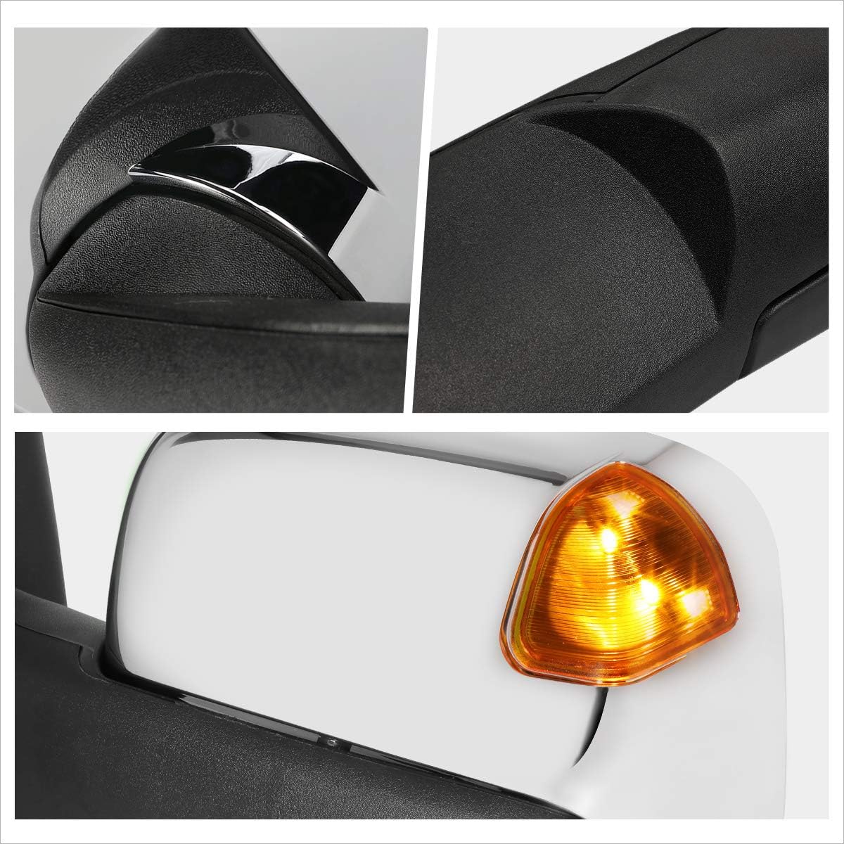 [Pair] Power Heated Tow Towing Mirrors Side Mirrors w/Amber LED Signal Compatible with 02-09 Dodge Ram 1500-3500,Chrome