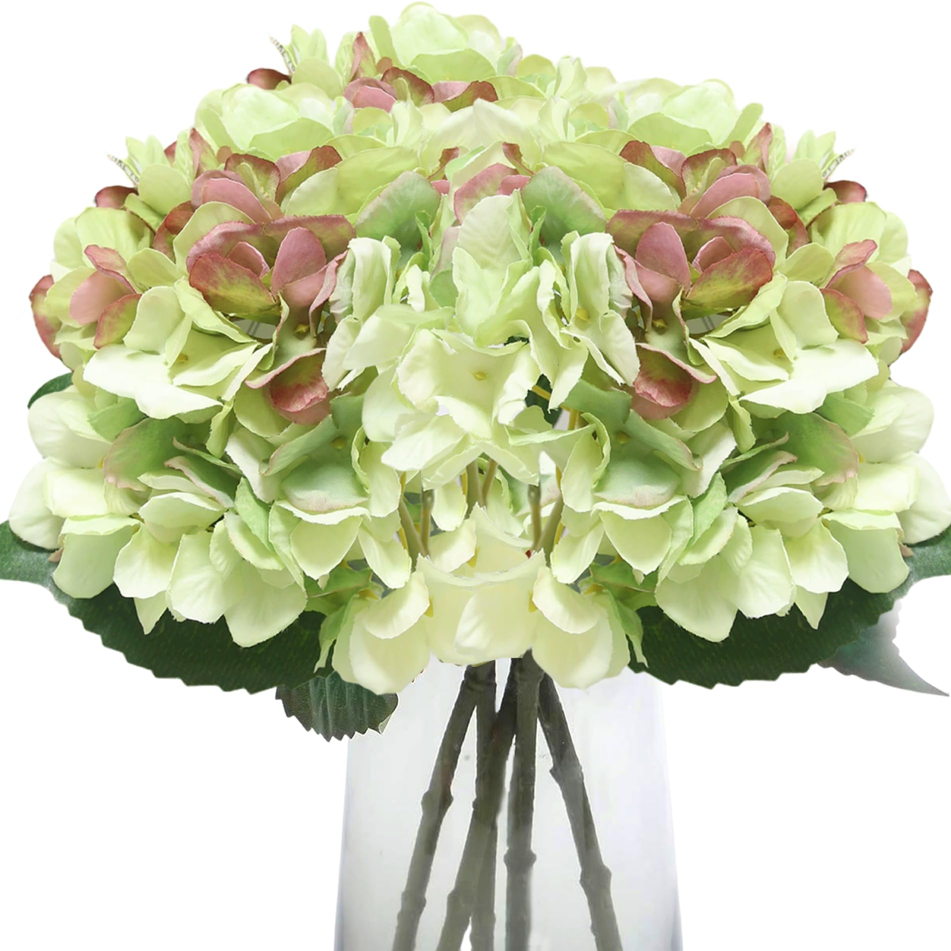 Hotainoys Light Green 3-Pack Hydrangea Artificial Flowers, Realistic Faux Hydrangeas With Bendable Stems, 15 Inch Tall Silk Hydrangea For Home Decor And Arrangements, Green Green Hydrangeas