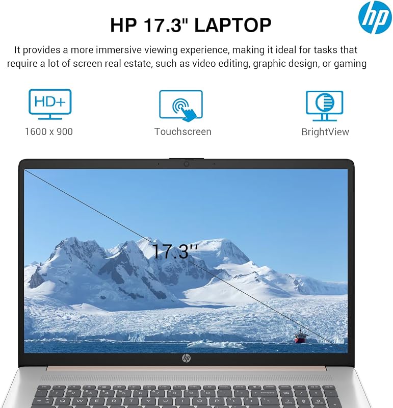 HP 17 Touchscreen Laptop PC, 17.3 Inch HD+ Touch Screen Business Laptop Computer, Intel 10-Core i7, Windows 11 Pro, 10-Key Backlit Keyboard |Fingerprint | Rose Gold | 64GB RAM 2TB SSD image 6