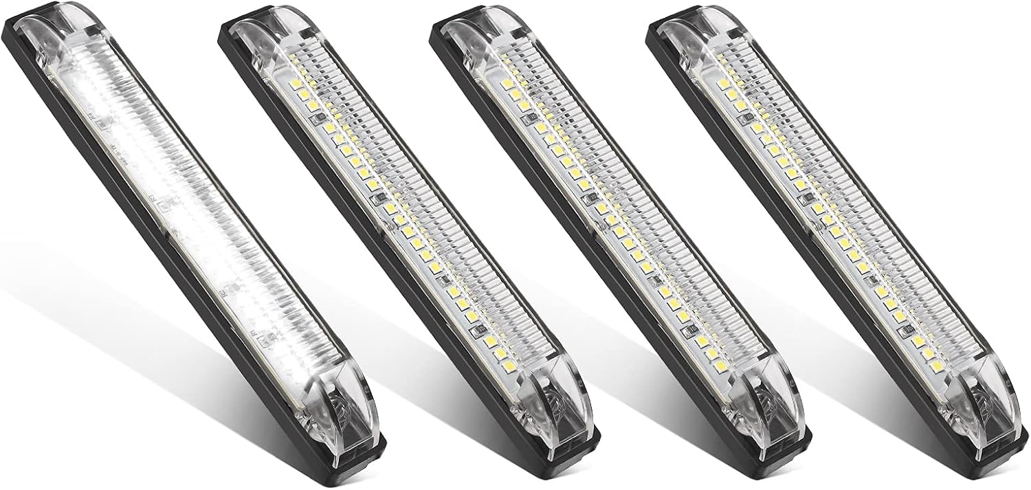 Partsam 4pcs 6" White 12 Led Utility Strip Light Boat Marine Light Bar Trailer Truck RV Camper Caravans Thin led Side Marker Clearance Lights, 6 Inch Under Hood Lights Dome Light Step Lighting