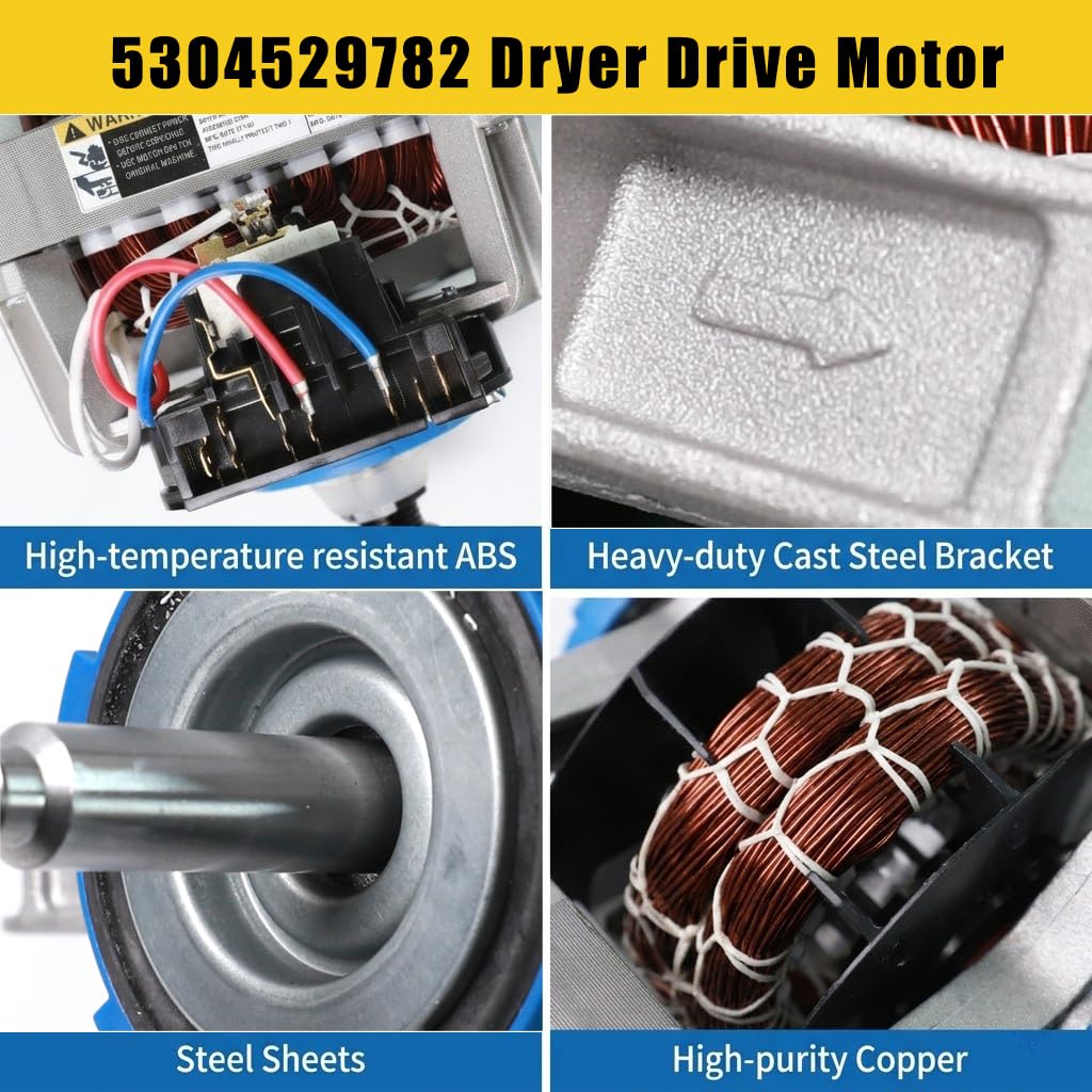 5304529782 Dryer Drive Motor for Drum Rotation Control; Component Compatible with Dryer Models from Electrolux, Frigidaire and Kenmore; Replaces 134693302 134693300 137115900 5304510568