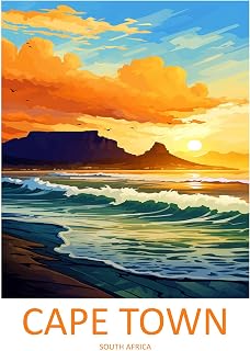 Vintage Cape Town Landscape Poster, 8x12 Inch, Metal Tin Sign for Home or Office Wall Decor