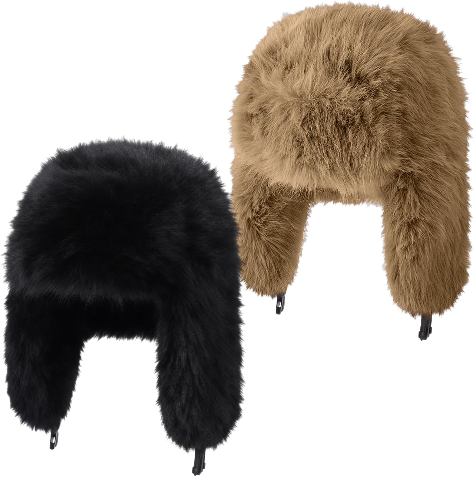 2 Pack Faux Fur Hat for Women Fuzzy Warm Ushanka Hat Winter Fluffy Supplies for Ladies(Brown and Black)