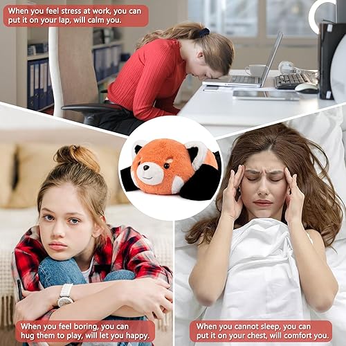 Miniatura 8 de Niuniu Daddy Study Buddy - Animales de peluche con peso de panda rojo, juguetes sensoriales de felpa con peso de 5 libras para adultos y niños,